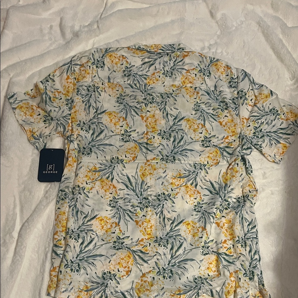 George Men's Tropical Floral Button Down Shirt - Yellow and Green - Picture 7 of 7